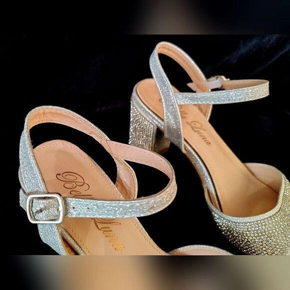 Rhinestone sparkle Silver Chunky Heel Shoes Sandals Sz 6 - Picture 4 of 16